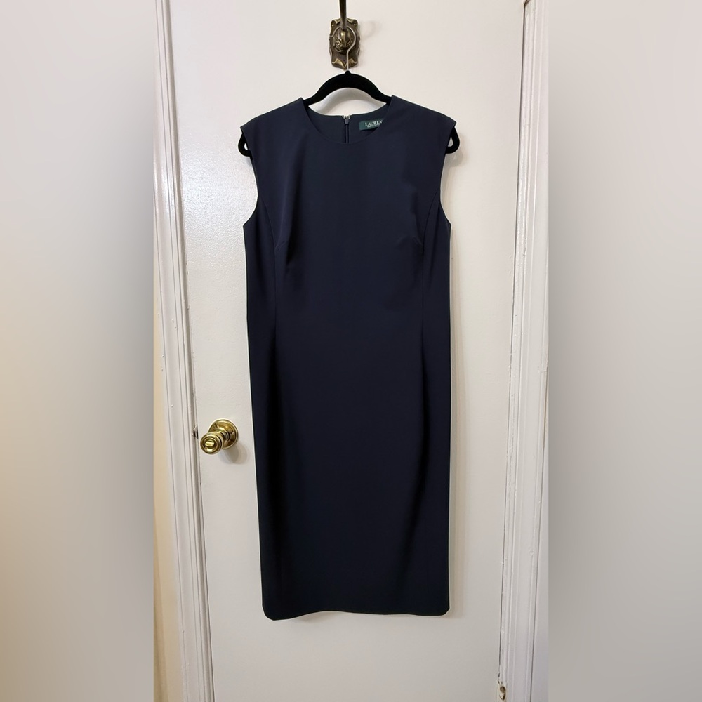 Ralph Lauren Blue Sheath Midi Dress Crew Neck Sleeveless